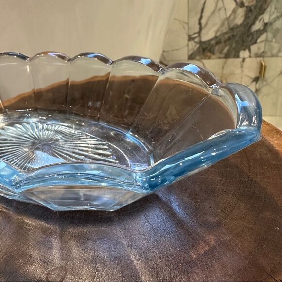 Indiana Glass Blue Scalloped Art Glass Bowl 10” - Picture 3 of 8